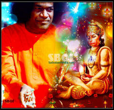 Swami with the materialized statue of Hanuman in His hand. 