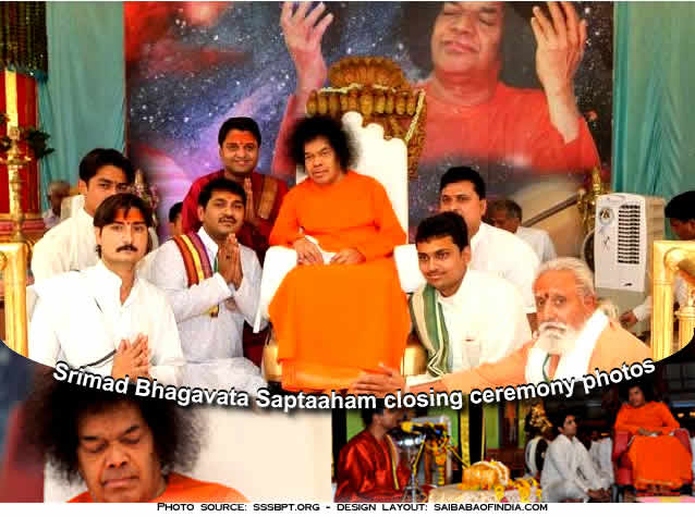 Seven-day-long Bhagavagtha Saptaaham that has been on from the 17th March concluded at 5:45, this evening, in the immediate Divine Presence of Bhagawan.