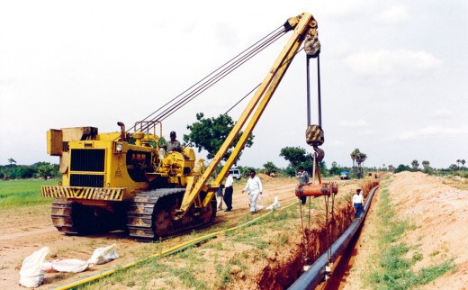 The pipelines being laid. ( More than 2000 kms of pipes were laid) 