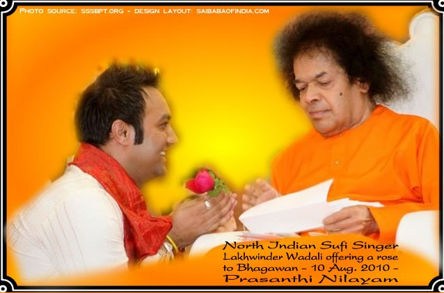 Sufi Concert by Lakhwinder Wadali - offering rose to Sri Sathya Sai Baba