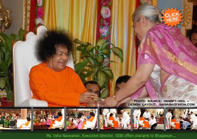 ms Usha Narayanan executive director SEBI offer pranams to Sri Sai Baba