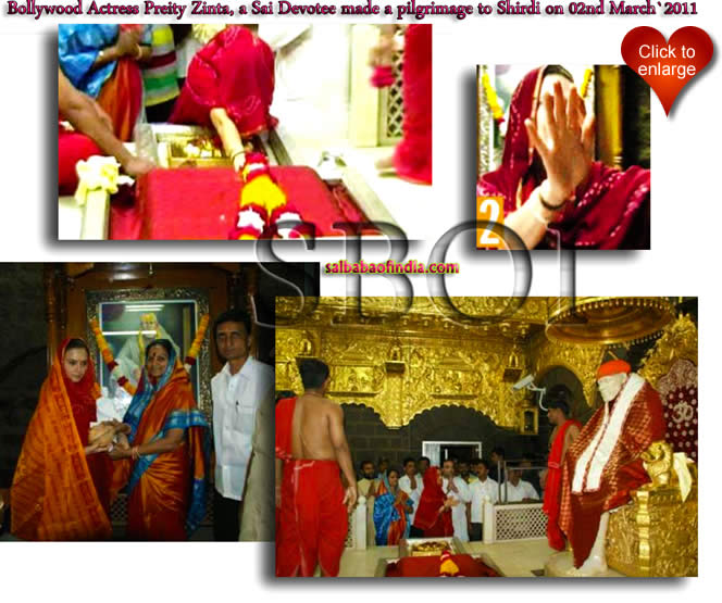 Bollywood Actress Preity Zinta, a Sai Devotee made a pilgrimage to Shirdi on 02nd March 2011
